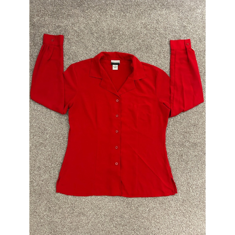 Kim Rogers Button Down Shirt Womens Small Red Excellent Long Sleeve Essentials